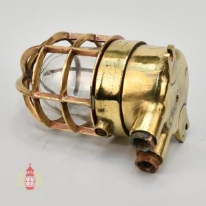 Vintage Heavy Brass Bulkhead Wall Light with Cage