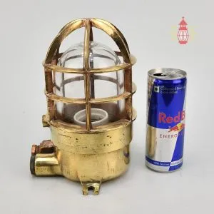 - DSC 8160 SL 10763 Vintage Heavy Brass Bulkhead Wall Light with Cage