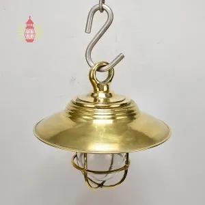 Vintage Brass Hanging Ship Lamp with Round Shade