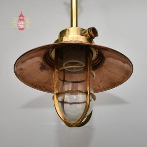 Antique Brass Nautical Pendant with Copper Shade