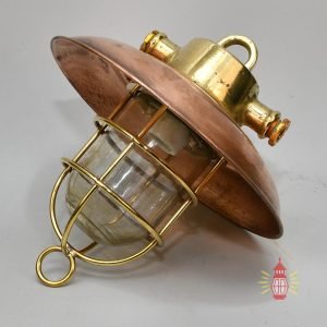 Hanging Brass lamp with copper shade