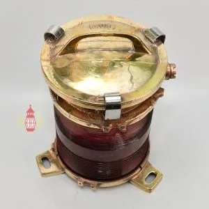 Authentic Polished Brass Port Navigation Light with Red Glass – Vintage Maritime