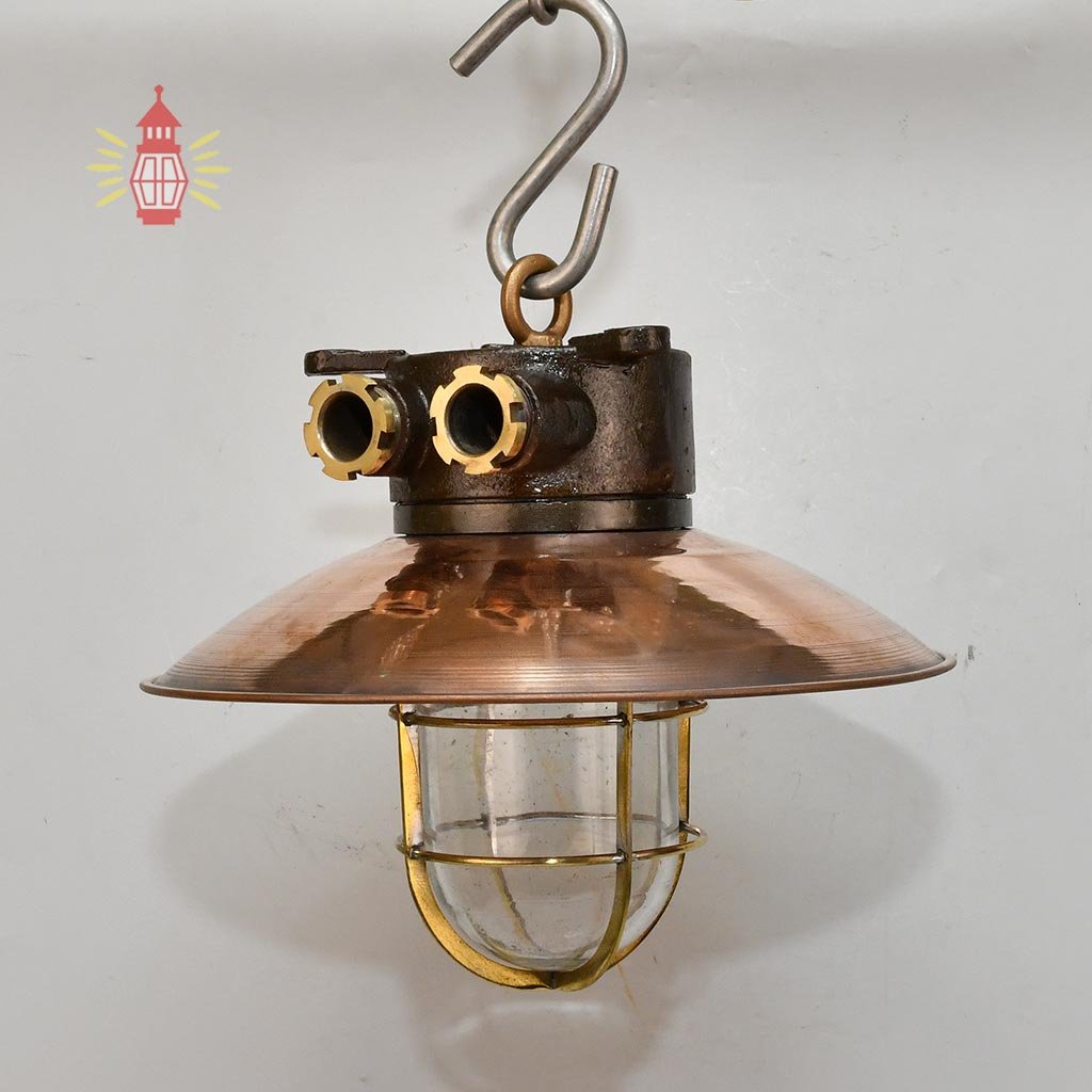 - SL 11773 Authentic Vintage Iron Brass Caged Light with Copper Shade – Nautical Salvage