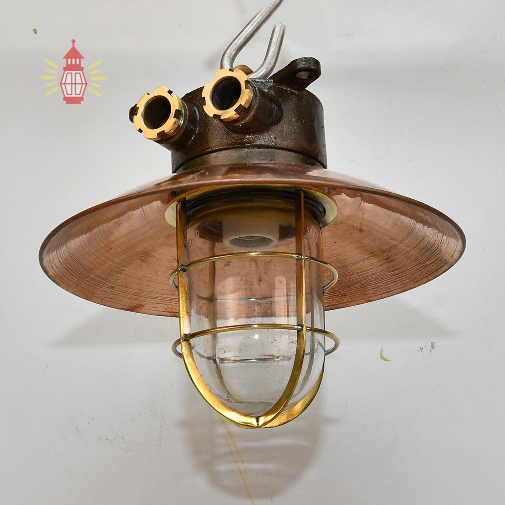 - SL 11773 3 Authentic Vintage Iron Brass Caged Light with Copper Shade – Nautical Salvage