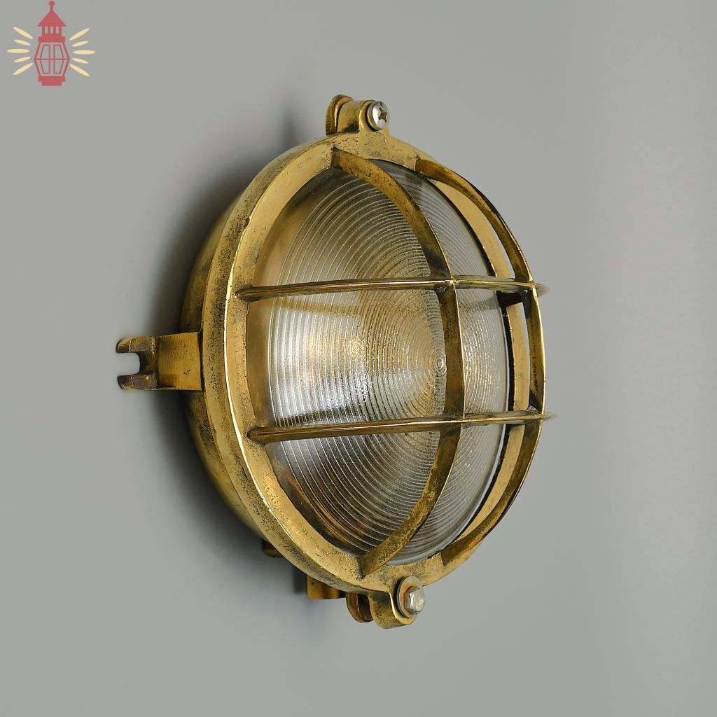 - SL 11808 Authentic Vintage Brass Round Nautical Bulkhead Wall Light