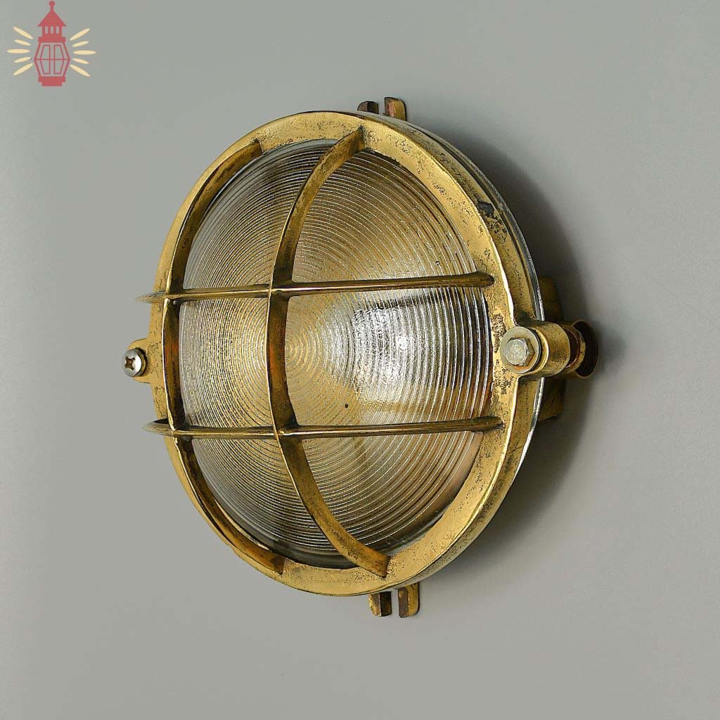 - SL 11808 2 Authentic Vintage Brass Round Nautical Bulkhead Wall Light