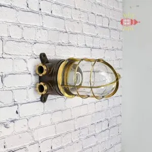 - SL 12662 1 Authentic Vintage Brass Caged Bulkhead Light – Nautical Wall Salvage