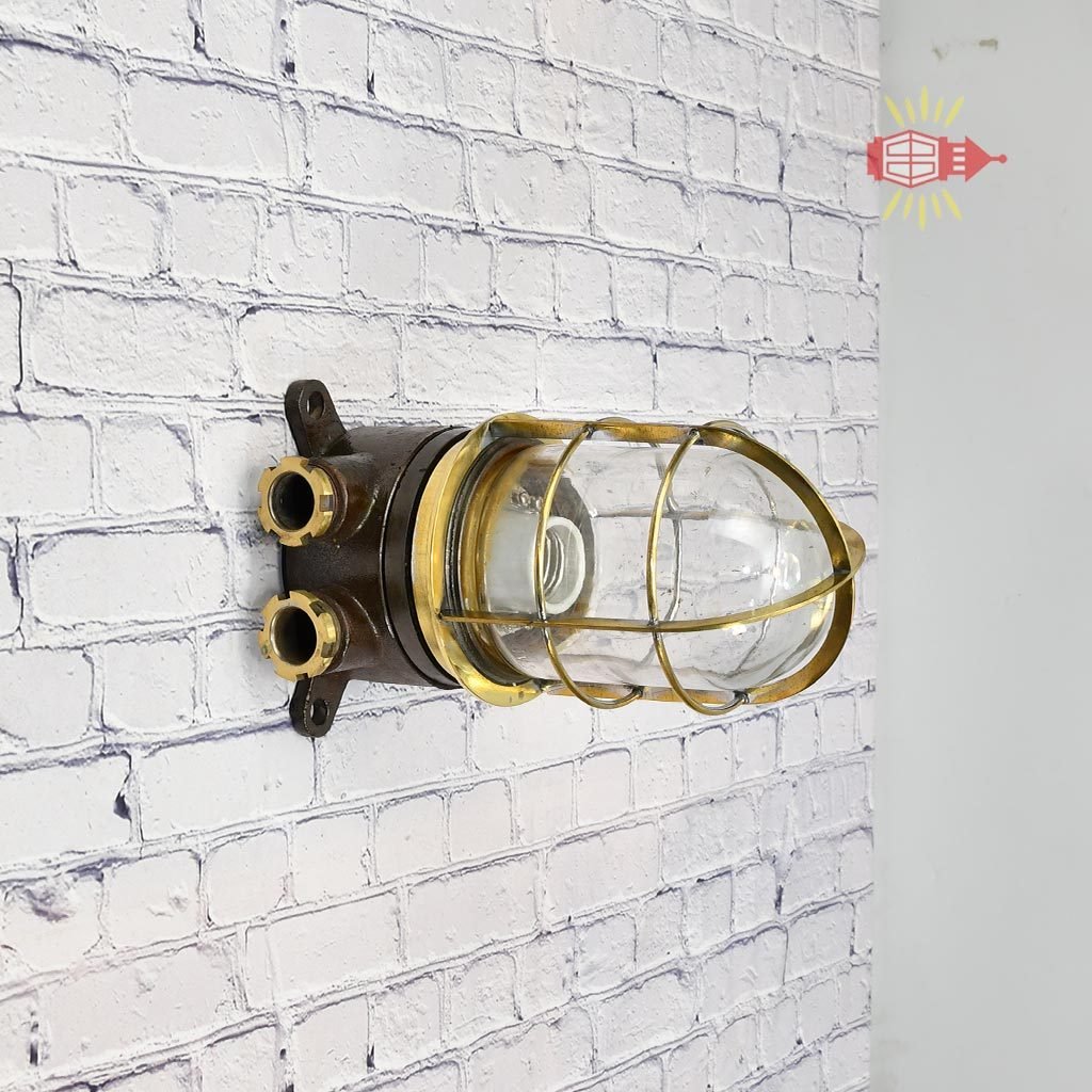 - SL 12662 1 rotated Authentic Vintage Brass Caged Bulkhead Light – Nautical Wall Salvage