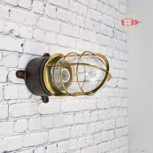 - SL 12662 2 Authentic Vintage Brass Caged Bulkhead Light – Nautical Wall Salvage