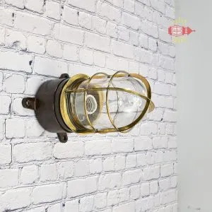 - SL 12662 2 Authentic Vintage Brass Caged Bulkhead Light – Nautical Wall Salvage