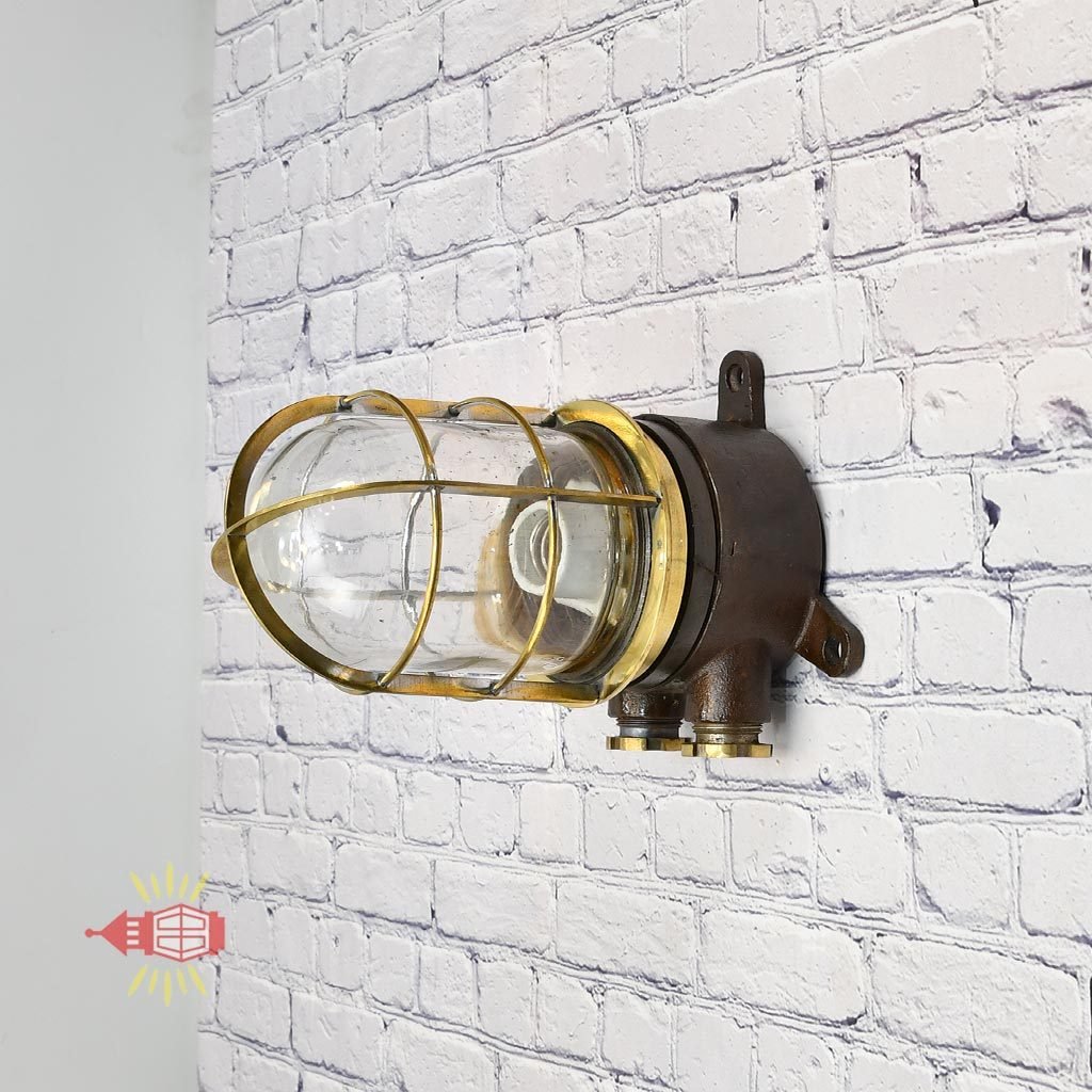 - SL 12662 3 rotated Authentic Vintage Brass Caged Bulkhead Light – Nautical Wall Salvage
