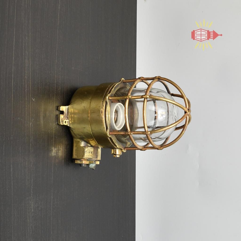 - SL 12692 rotated Authentic Vintage Wiska Brass Bulkhead Light – Heavy Nautical Wall Lamp
