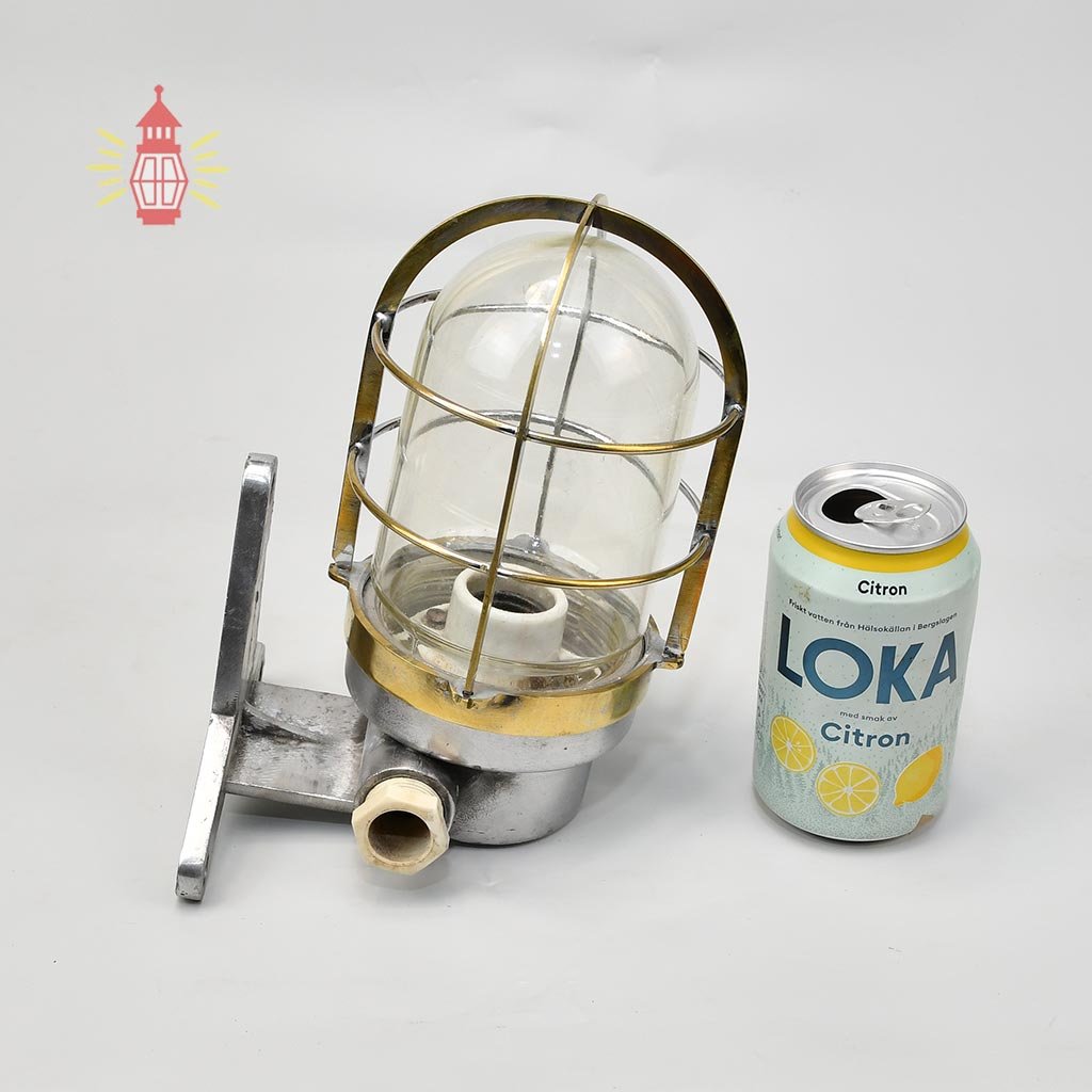 - SL 382 5 Vintage Brass Caged Post Light with Aluminium Mount – Nautical Passageway Sconce