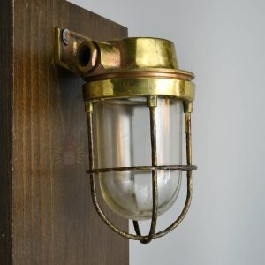Vintage Brass Nautical Wall Lamp with Iron Cage