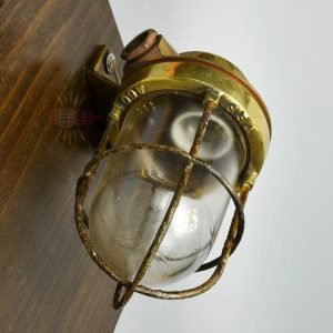 Vintage Brass Nautical Wall Lamp with Iron Cage