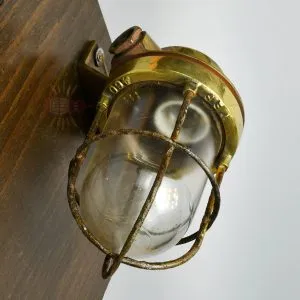 - SL 10748 2 Vintage Brass Nautical Wall Lamp with Iron Cage