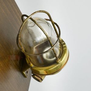 Vintage Brass Nautical Wall Lamp with Iron Cage
