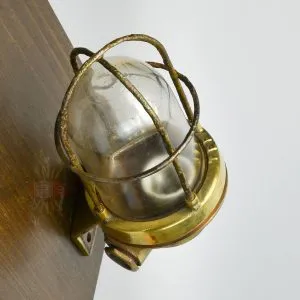- SL 10748 3 Vintage Brass Nautical Wall Lamp with Iron Cage