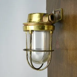 Vintage Brass Nautical Wall Lamp with Iron Cage