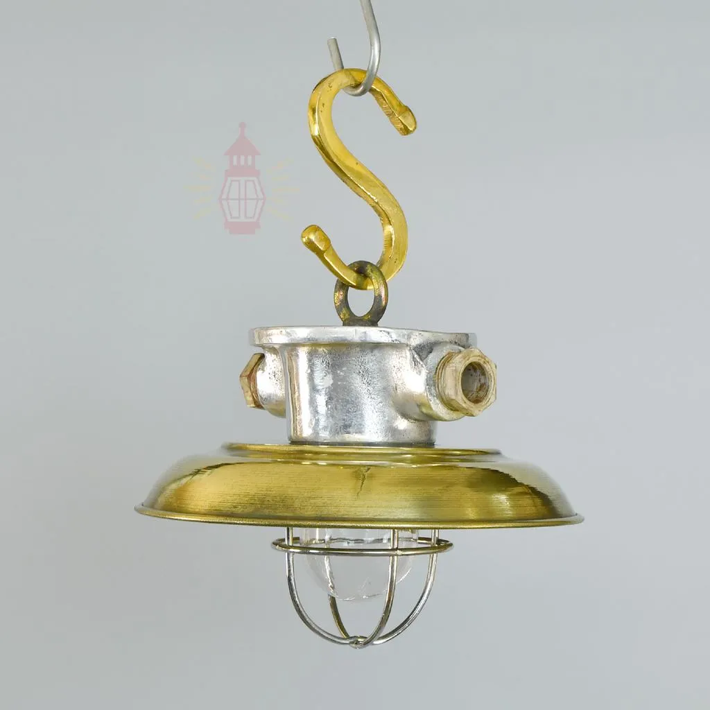 - SL 10750 2 Antique Aluminium Nautical Hanging Lamp with Brass Shade