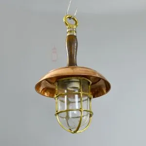 Antique Brass Nautical Hanging Lamp with Copper Shade