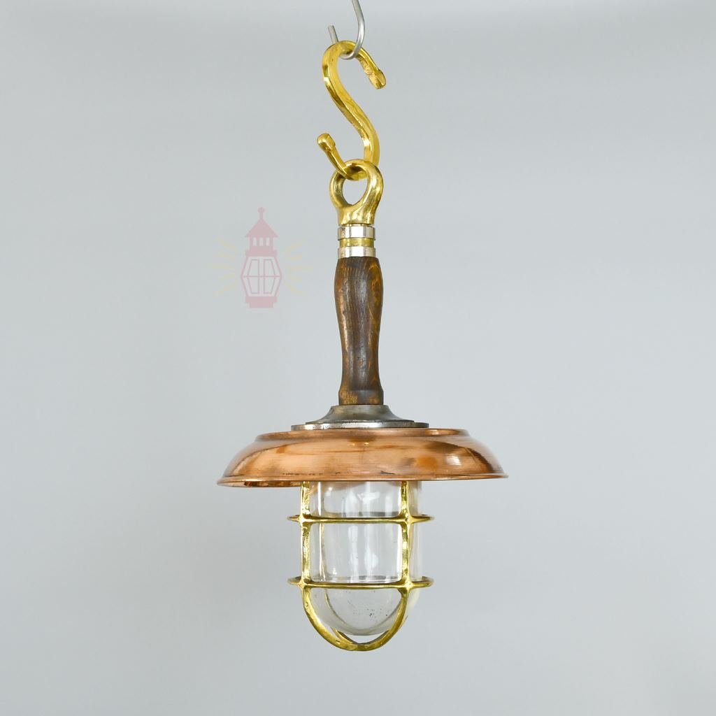 - SL 10751 3 Antique Brass Nautical Hanging Lamp with Copper Shade