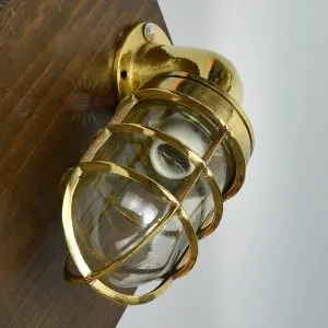- SL 10770 2 Handcrafted Brass Nautical Swan Neck Wall Light with Cage
