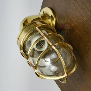 Handcrafted Brass Nautical Swan Neck Wall Light with Cage