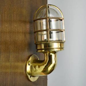 Handcrafted Brass Nautical Swan Neck Wall Light with Cage