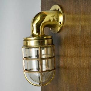 Handcrafted Brass Nautical Swan Neck Wall Light with Cage