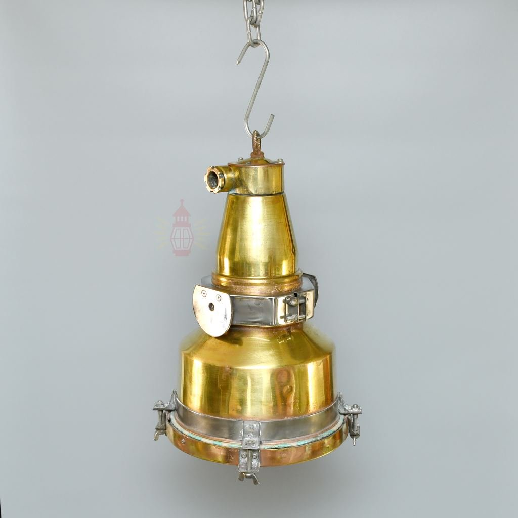 - SL 10776 1 Authentic Vintage Large Brass Nautical Cargo Deck Hanging Lamp