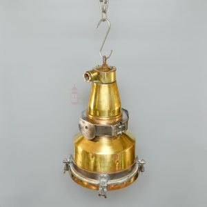 Authentic Vintage Large Brass Nautical Cargo Deck Hanging Lamp
