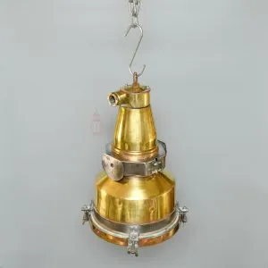 Authentic Vintage Large Brass Nautical Cargo Deck Hanging Lamp