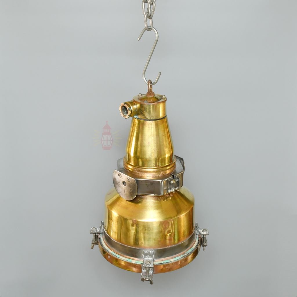 - SL 10776 2 Authentic Vintage Large Brass Nautical Cargo Deck Hanging Lamp