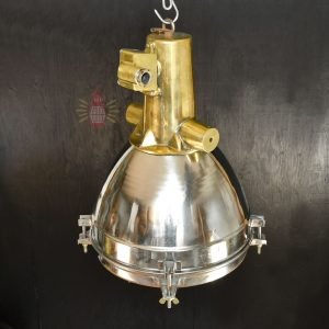 Authentic Vintage Large Brass and Stainless Steel Nautical Pendant Light