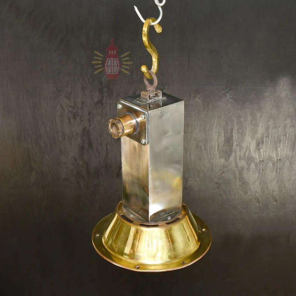 - SL 10990 1 Authentic Vintage Stainless Steel Cargo Pendant Light with Brass Shade