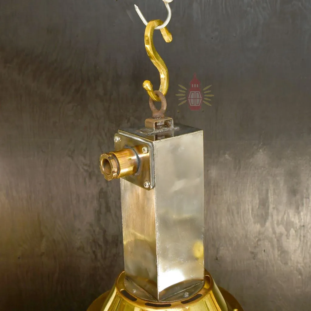 - SL 10990 2 Authentic Vintage Stainless Steel Cargo Pendant Light with Brass Shade