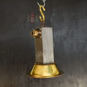- SL 10990 4 Authentic Vintage Stainless Steel Cargo Pendant Light with Brass Shade