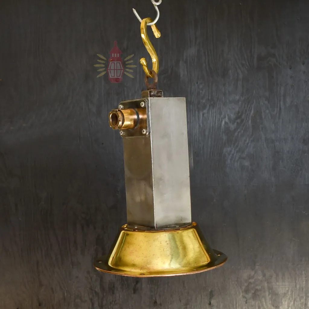 - SL 10990 4 Authentic Vintage Stainless Steel Cargo Pendant Light with Brass Shade
