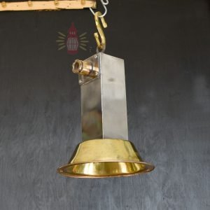 Authentic Vintage Stainless Steel Cargo Pendant Light with Brass Shade