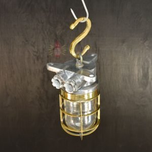 Authentic Vintage Aluminium Nautical Pendant Light with Brass Cage