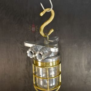 Authentic Vintage Aluminium Nautical Pendant Light with Brass Cage