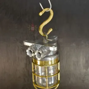 - SL 11007 3 Authentic Vintage Aluminium Nautical Pendant Light with Brass Cage