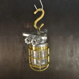 - SL 11007 4 Authentic Vintage Aluminium Nautical Pendant Light with Brass Cage