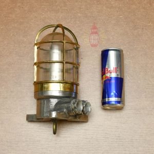 Authentic Vintage Aluminium Nautical Pendant Light with Brass Cage