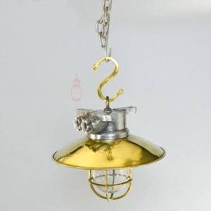 Authentic Vintage Aluminium Nautical Pendant Light with Brass Shade
