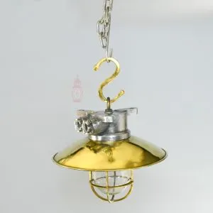 Authentic Vintage Aluminium Nautical Pendant Light with Brass Shade