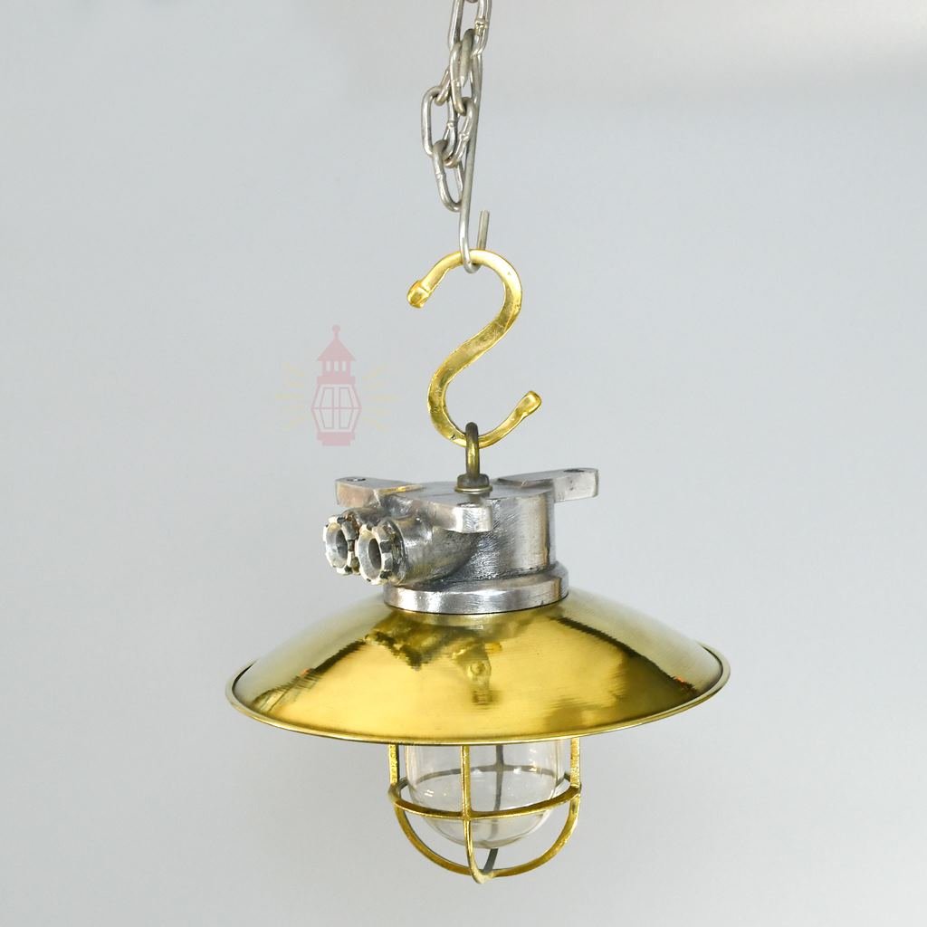 - SL 11011 1 Authentic Vintage Aluminium Nautical Pendant Light with Brass Shade