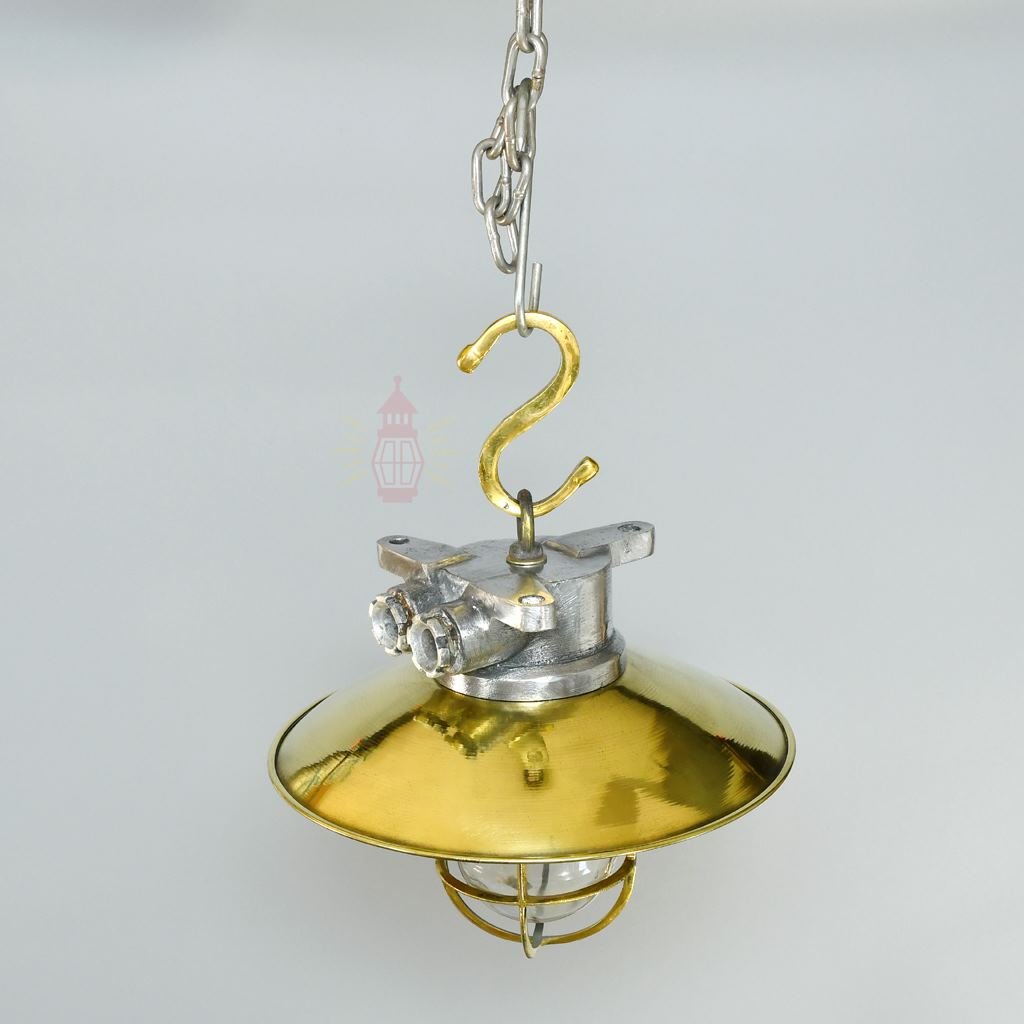 - SL 11011 2 Authentic Vintage Aluminium Nautical Pendant Light with Brass Shade