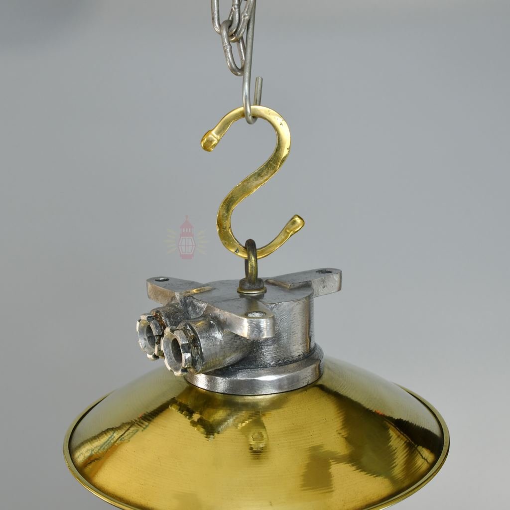 - SL 11011 3 Authentic Vintage Aluminium Nautical Pendant Light with Brass Shade